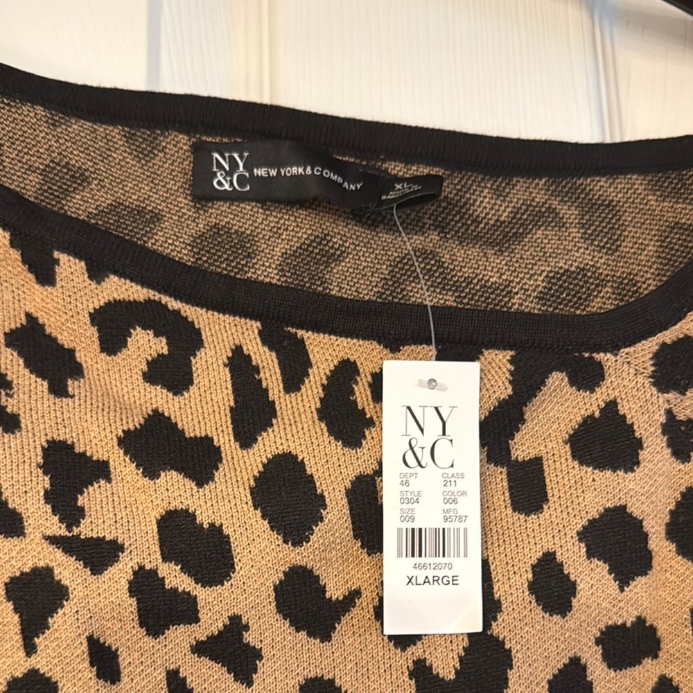 New York & Company Tan and Black Leopard Print Blouse